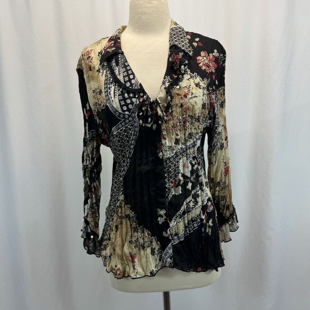 Boho Floral Patchwork Blouse Shirt L Paisley Boho Festival Western Art Flowy - Picture 2 of 13